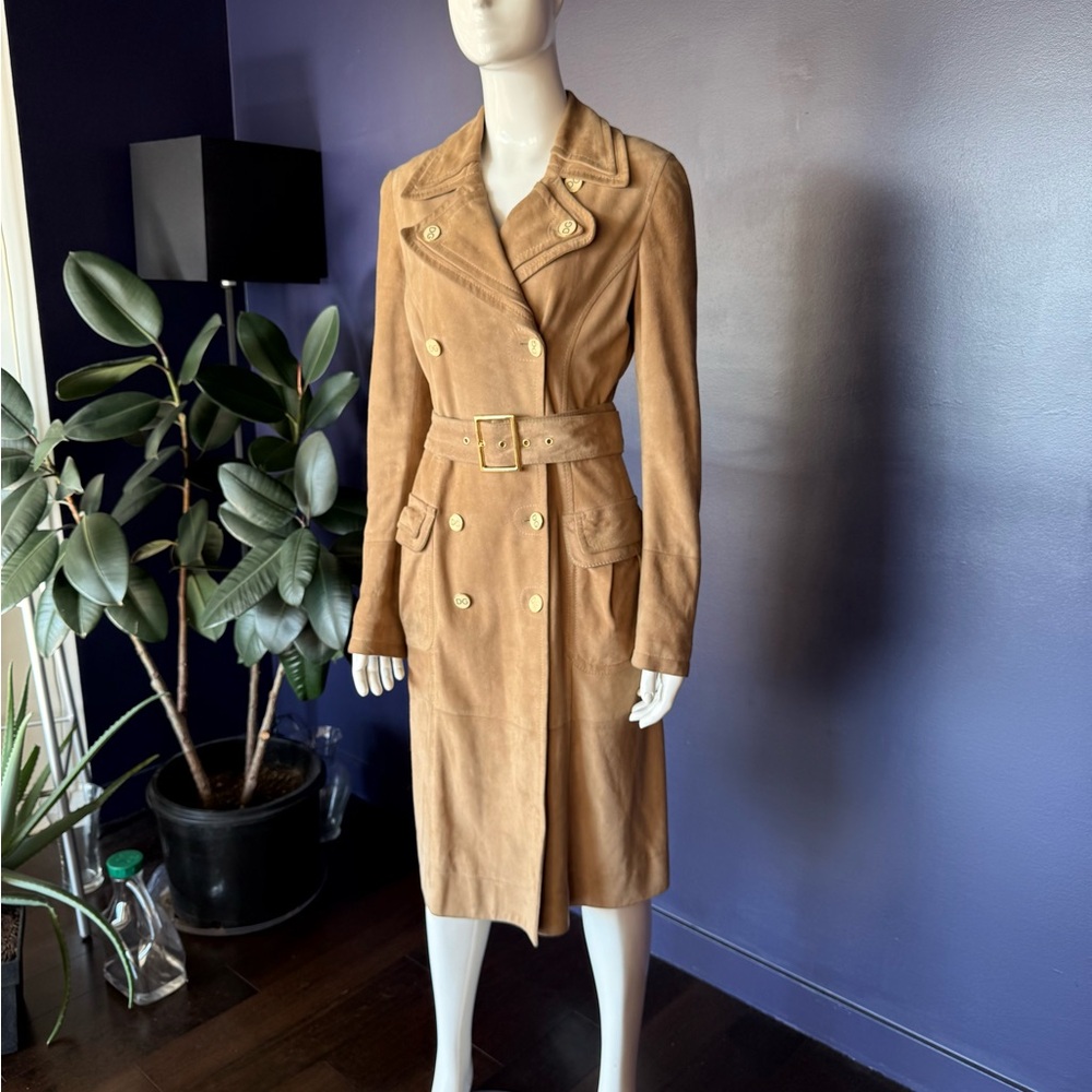 Dolce & Gabbana Fine Ultra Suede Tan Double-Breasted Trench Coat